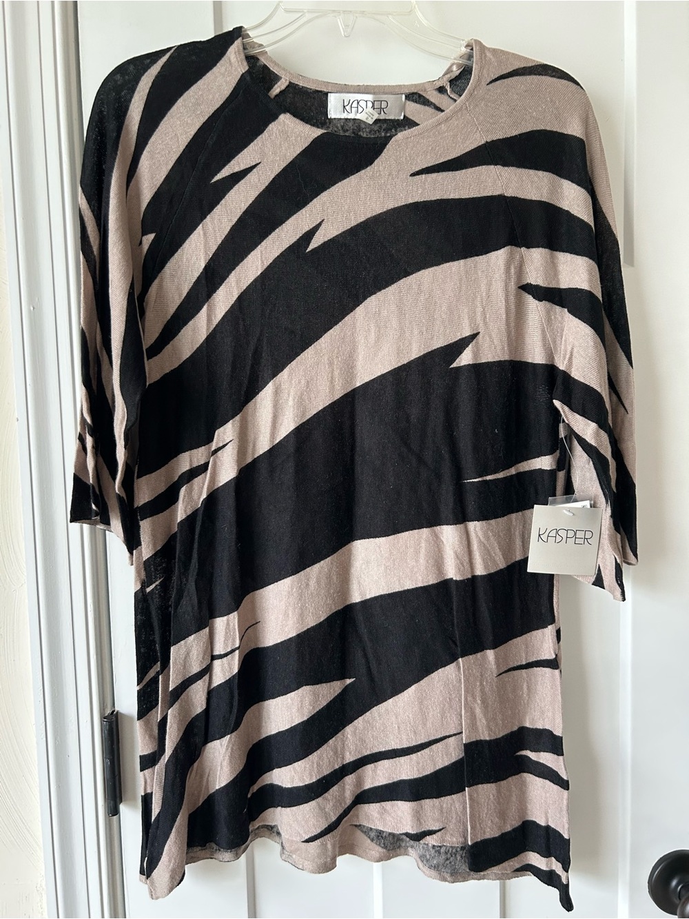Kasper Black and Beige Striped Tunic Top